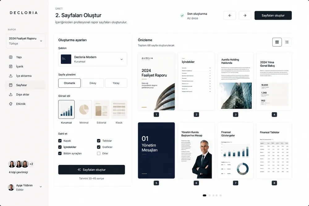 Generated report page layouts side by side